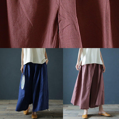 Literary Linen Navy Blue Cropped Trousers and Pants National Style