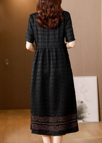 Black V Neck Wrinkled Silk Long Dress Summer