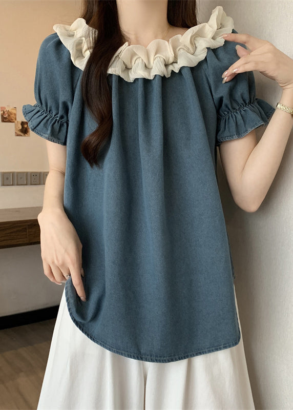 Navy Ruffled Patchwork Backless Tanks Summer