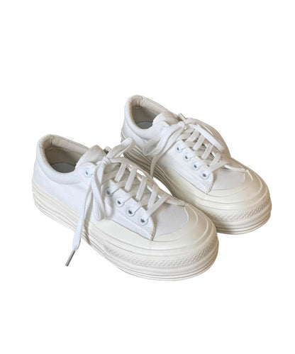 Comfy White Lace Up Splicing Canvas Flat Shoes