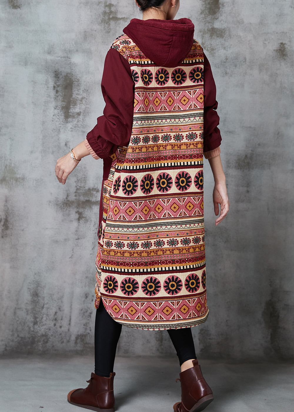 Mulberry Hooded Print Pockets Fine Cotton Filled Coats Winter