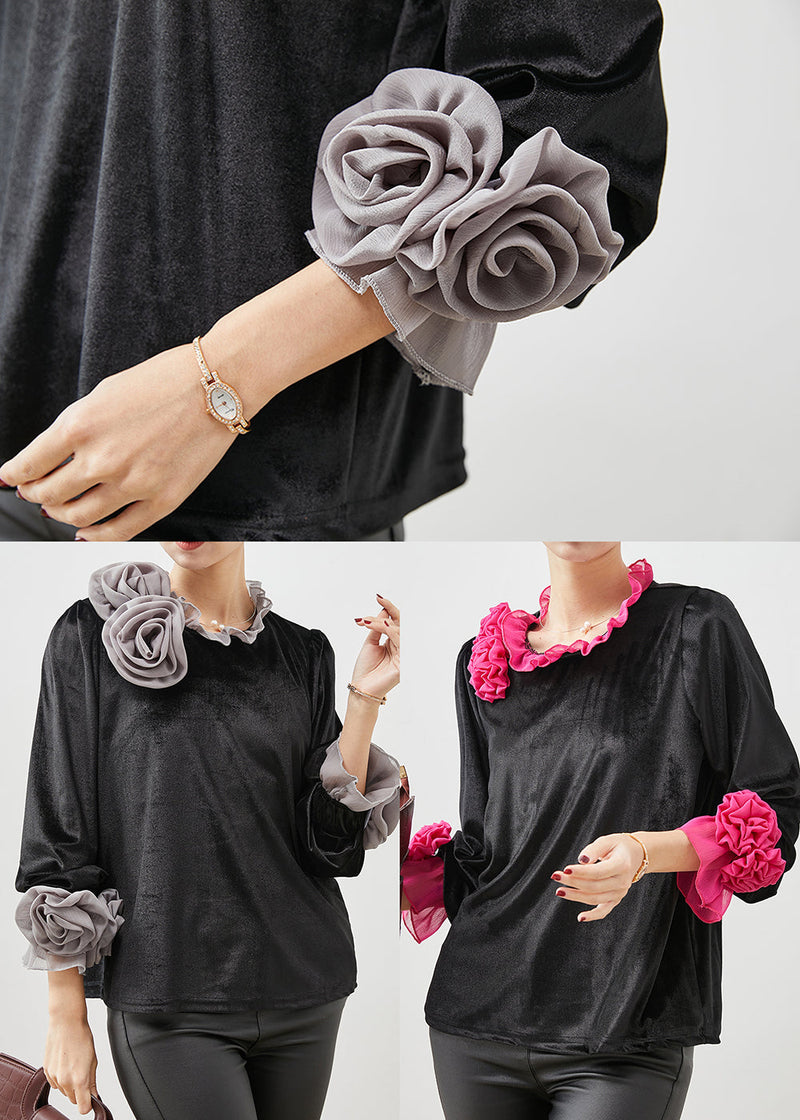 Grey Silk Velour Shirt Top Ruffled Spring