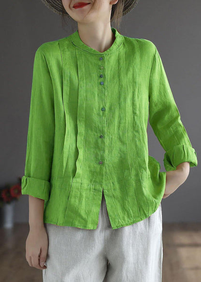 Gray Geometry Button Fall Top Long Sleeve Linen