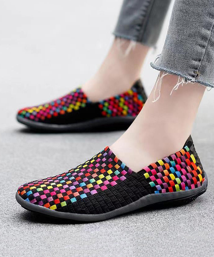 Knit Fabric Black Diy Soft Splicing Flats Shoes Soofairy Shoes-20251
