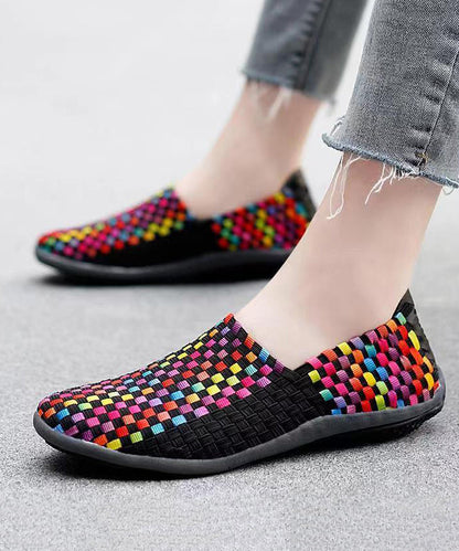 Knit Fabric Black Diy Soft Splicing Flats Shoes Soofairy Shoes-20251