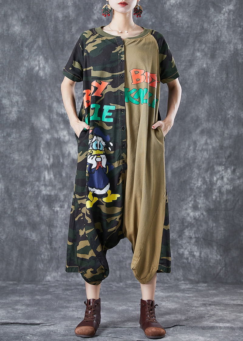 Camouflage Oversized Patchwork Appliques Cotton Jumpsuits Summer