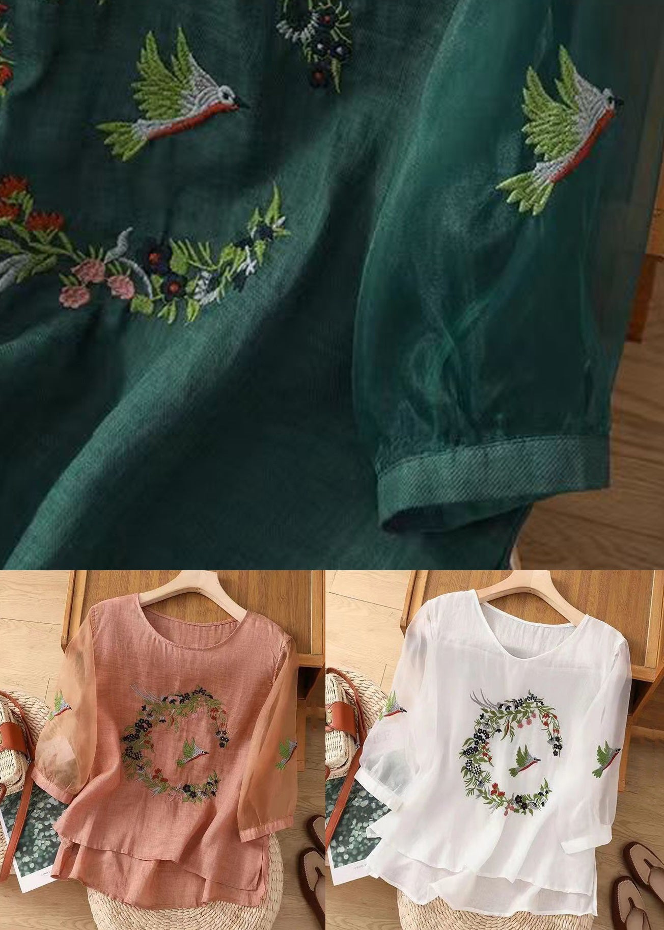 White O Neck Embroideried Cotton T Shirts Summer