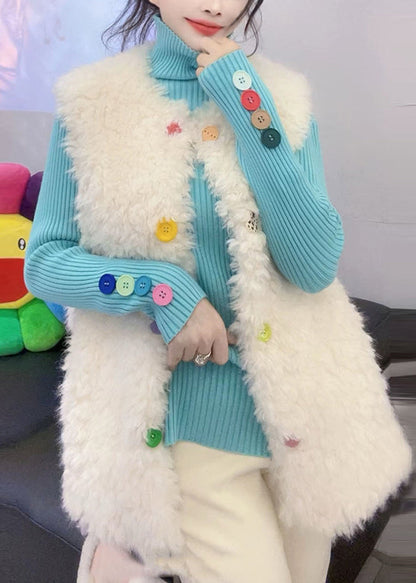White Oversized Warm Fuzzy Fur Fluffy Vests Winter