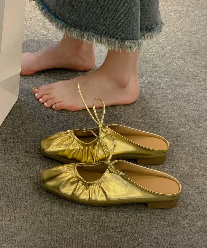 Yellow Faux Leather Comfortable Splicing Wrinkled Slide Sandals