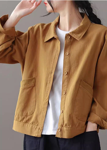 Khaki Oversized Pockets Cotton Top Spring