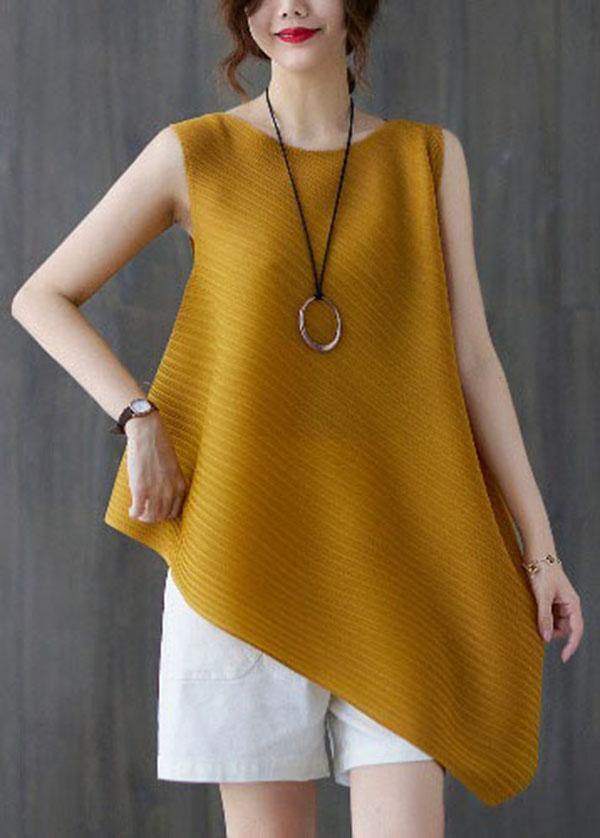 Diy Yellow Asymmetrical Design Blouses Summer