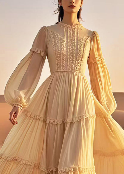 Yellow Ruffled Exra Large Hem Chiffon Ankle Dress Spring