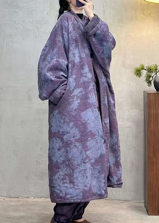 Purple Pockets Tie Dye Fine Cotton Filled Coat Winter