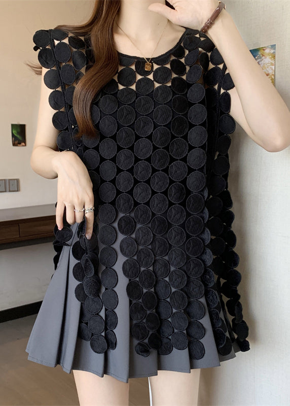 Black O Neck Hollow Out Top Sleeveless
