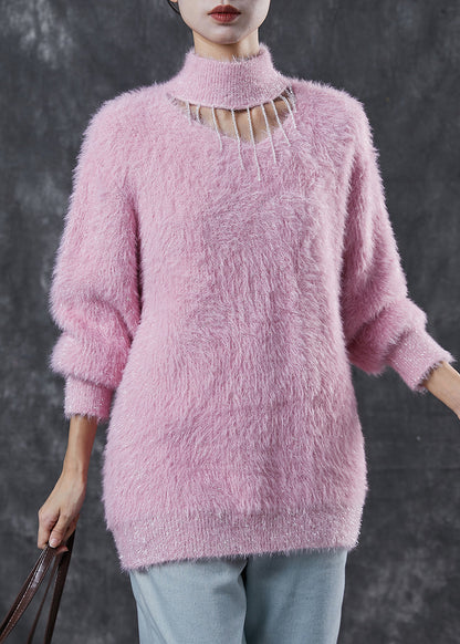 Boutique Purple Tasseled Thick Mink Hair Knitted Pullover Winter