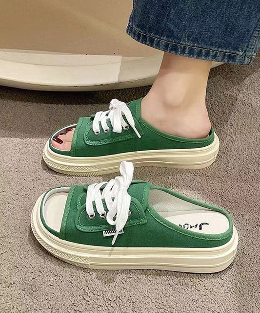 New Summer Stylish Green Lace Up Canvas Slide Sandals