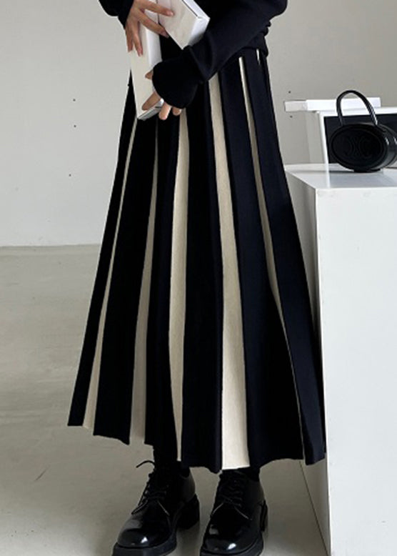 White Patchwork High Waist Knit a Line Skirts Fall