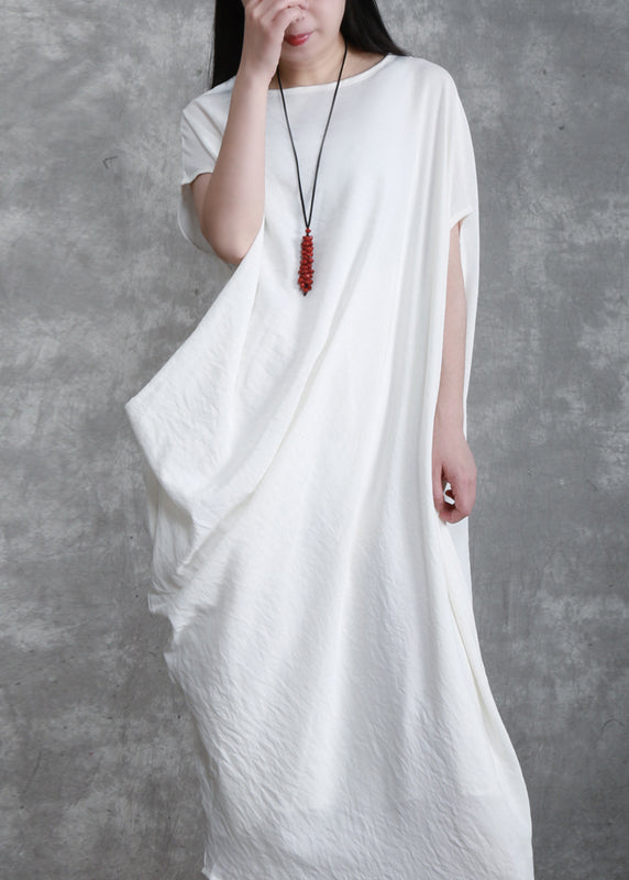 White O-neck Asymmetrical Maxi Dresses Summer