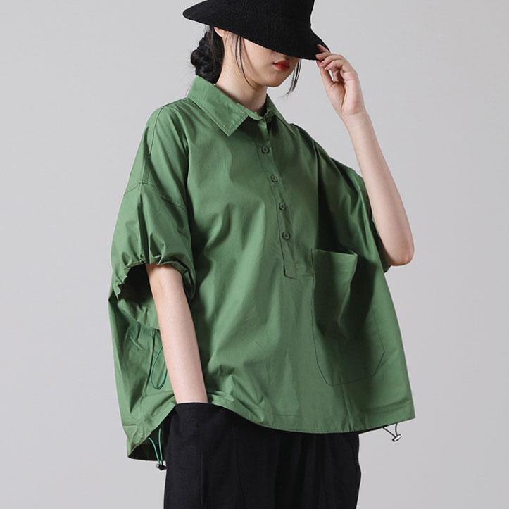 Fitted Army Green Peter Pan Collar Blouse Top Short Sleeve