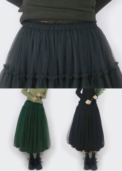 Black Elastic Waist Tulle Bud Skirt Ruffled