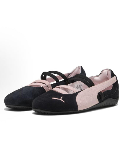 Black Pink Suede Flat Shoes for Splicing Buckle Strap