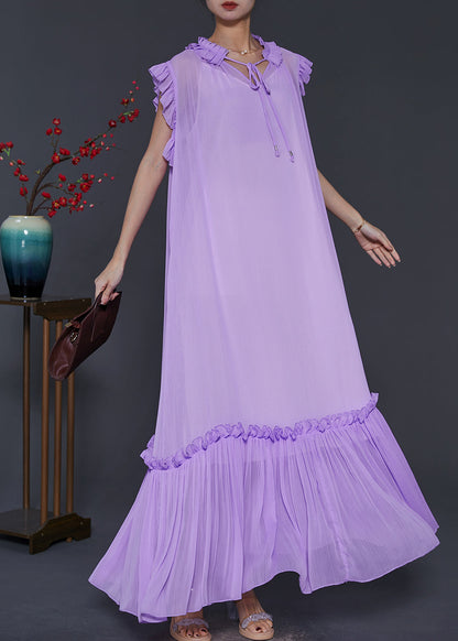 Lavender Ruffled Chiffon Long Dress Two-piece Set Summer