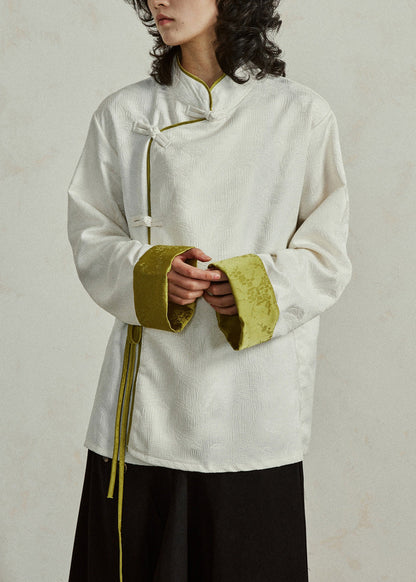 Original Design Beige Stand Collar Top Fall