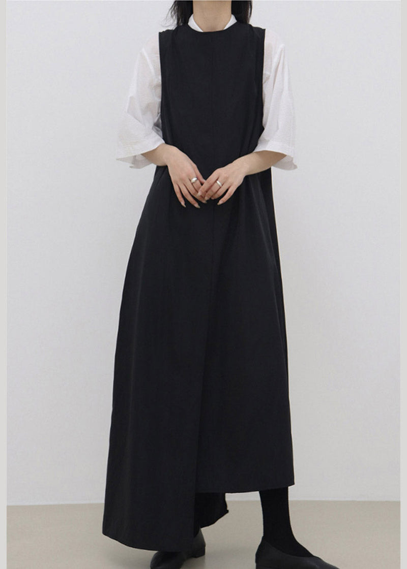 Boutique Black O-neck Asymmetrical Patchwork Maxi Dress Summer