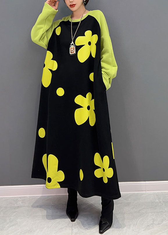 Diy Colorblock O Neck Cotton Long Dress Spring
