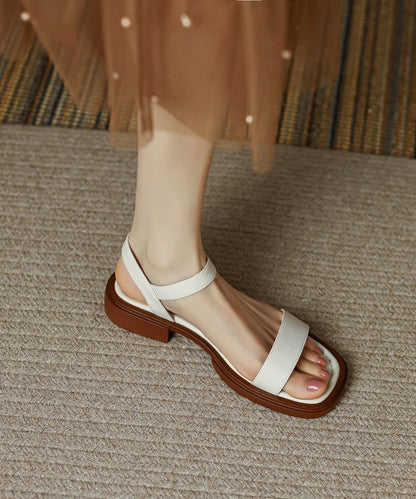 Brown Cowhide Leather Splicing Sandals Peep Toe Buckle Strap