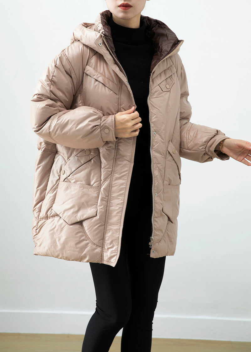 Khaki Hooded Oversized Duck Down Puffer Jacket Winter