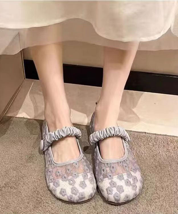 Blue Walking Sandals Tulle Embroidery Buckle Strap Splicing