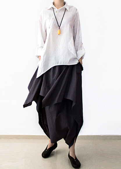Original Design White Asymmetrical Design Cotton Shirt Spring