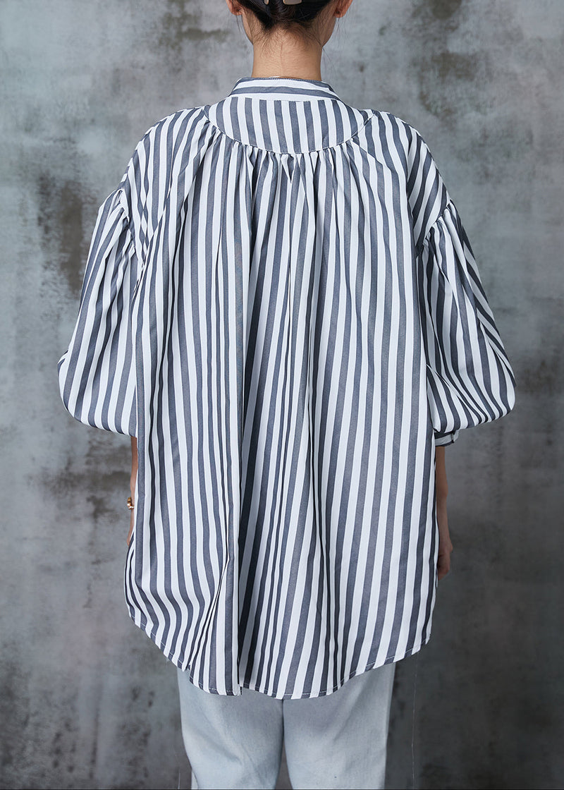 Grey Oversized Striped Cotton Shirt Spring