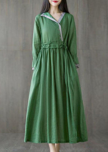 Green Asymmetrical Design Tie Waist Cotton Holiday Dress Spring