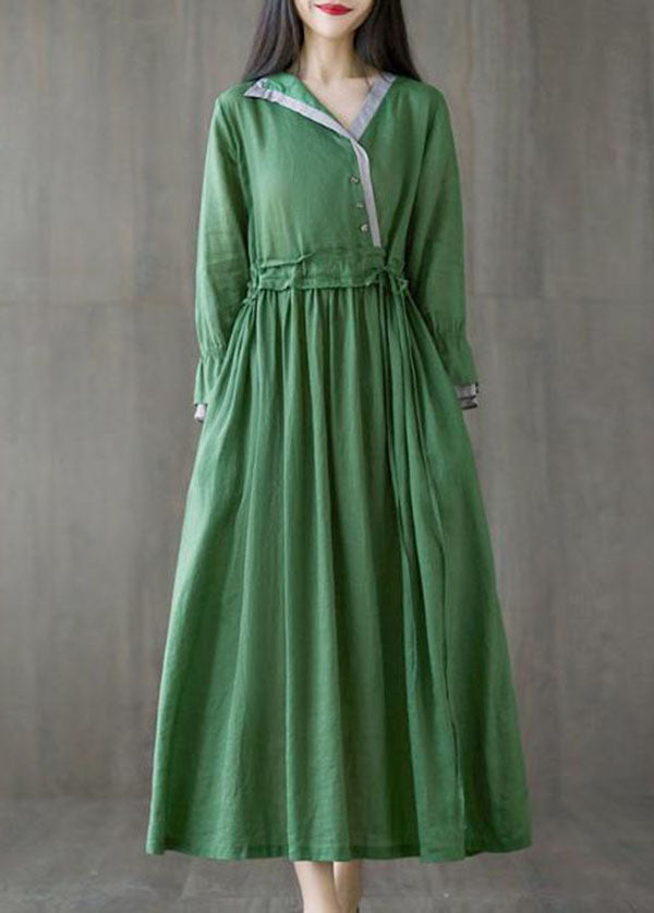 Green Asymmetrical Design Tie Waist Cotton Holiday Dress Spring