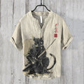 Japanese Cat Ninja Art Print Henry Collar Shirt elevenforest