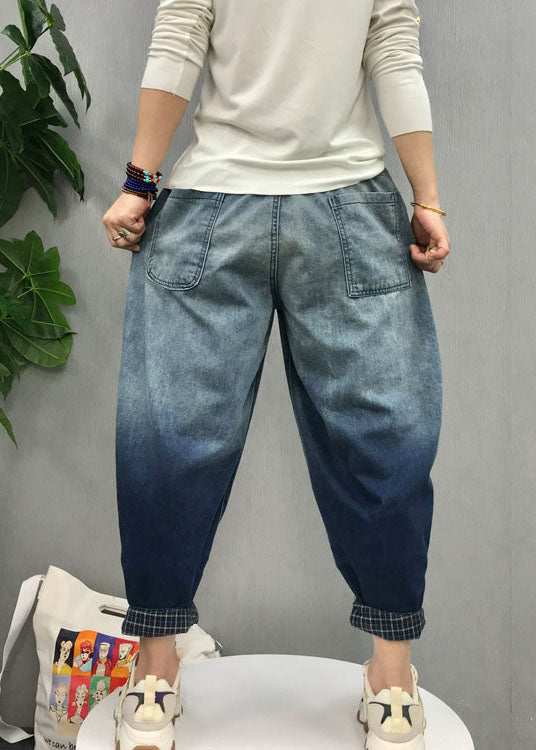 Black Pockets Gradient Color Denim Pants Spring