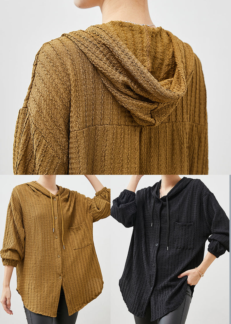 Yellow Hooded Cotton Blouses Spring