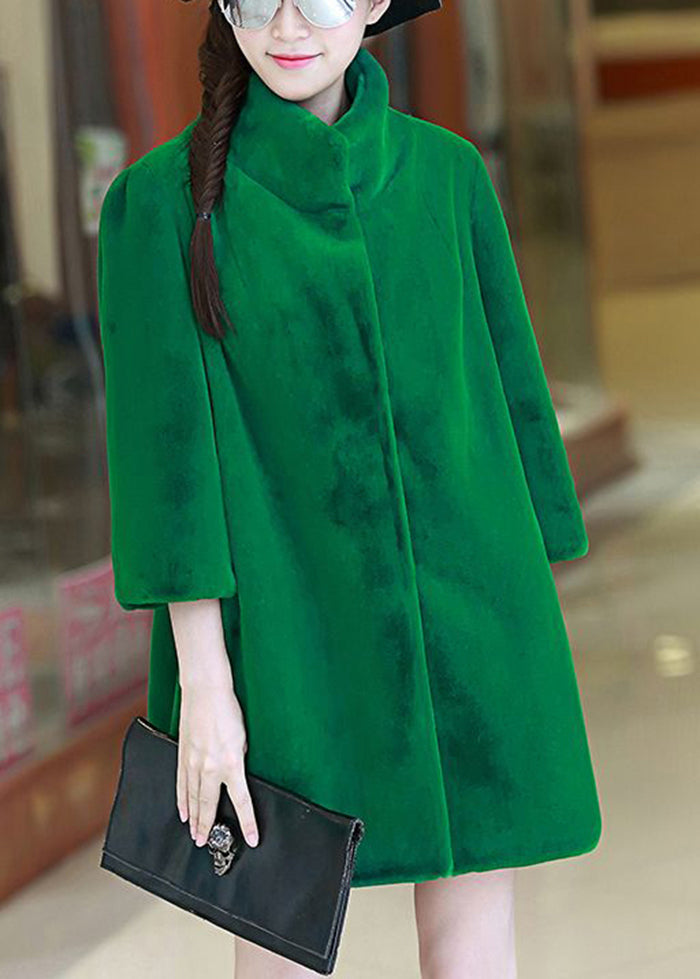 Green Stand Collar Oversized Fuzzy Fur Fluffy Coats Bracelet Sleeve