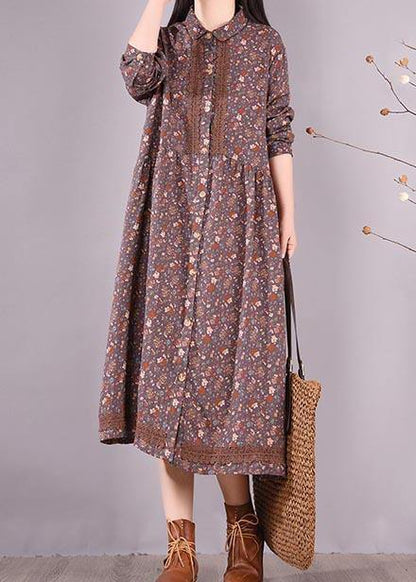 Lapel Lace Spring Quilting Dresses Catwalk Purple Print Long Dresses