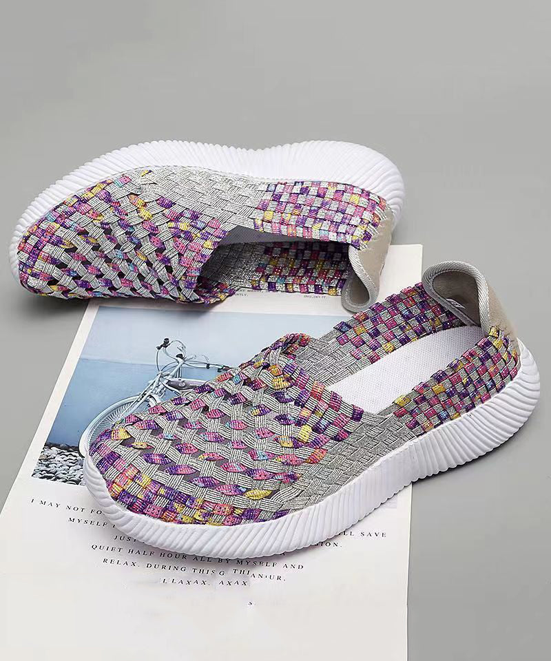 Purple Knit Fabric Flat Shoes Handmade Splicing Soofairy Shoes-20251