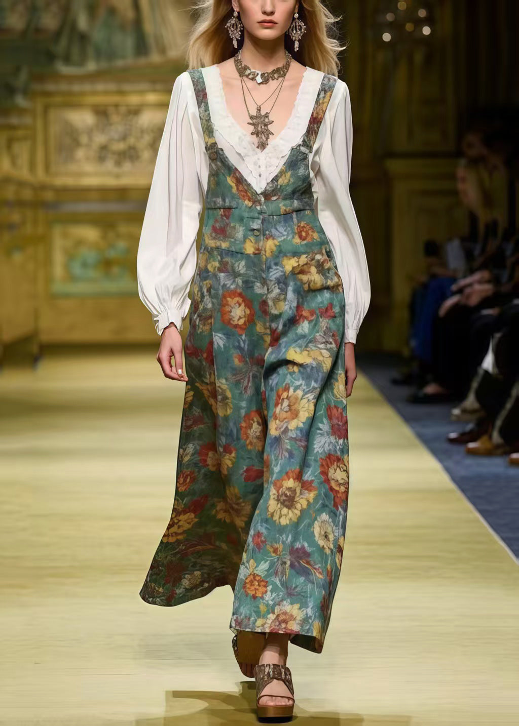 Unique Tea Green Oversized Print Cotton Jumpsuit Spring