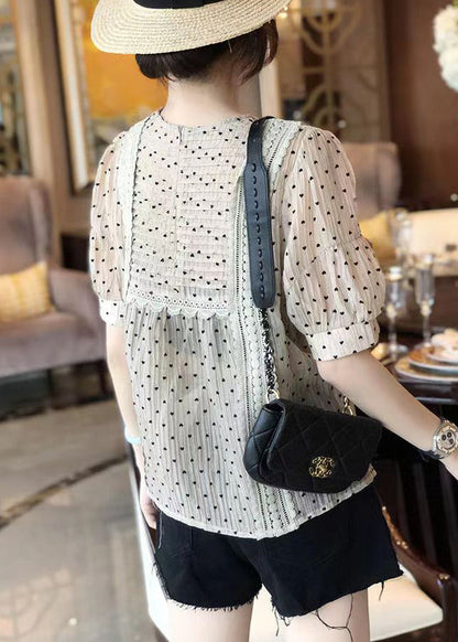 Vogue Apricot O Neck Print Chiffon T Shirt Short Sleeve