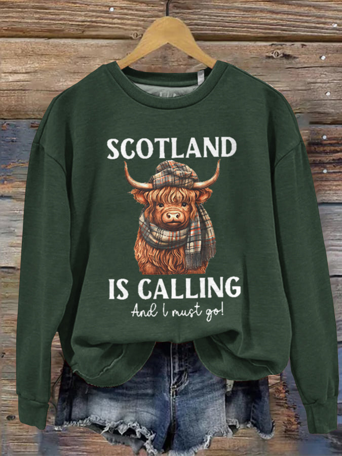 Comstylish Vintage Scotland Travel Highlands Print Casual Sweatshirt