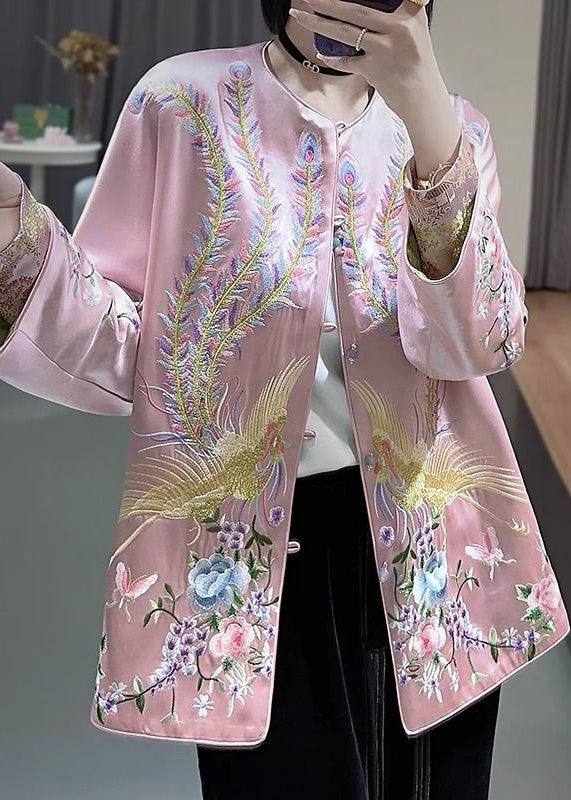 Pink Embroideried Wear on Both Sides Silk Coat Spring