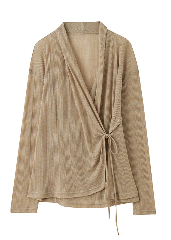 Coffee Tie Waist Side Knit Two Pieces Set Summer