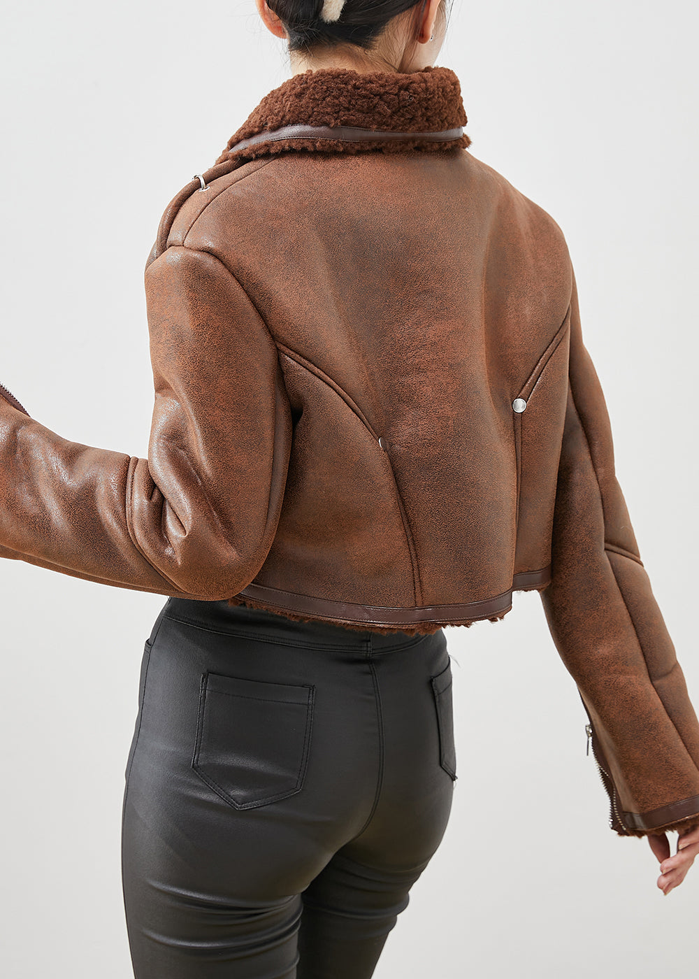 Brown Asymmetrical Zippered Faux Fur Coat Outwear Winter