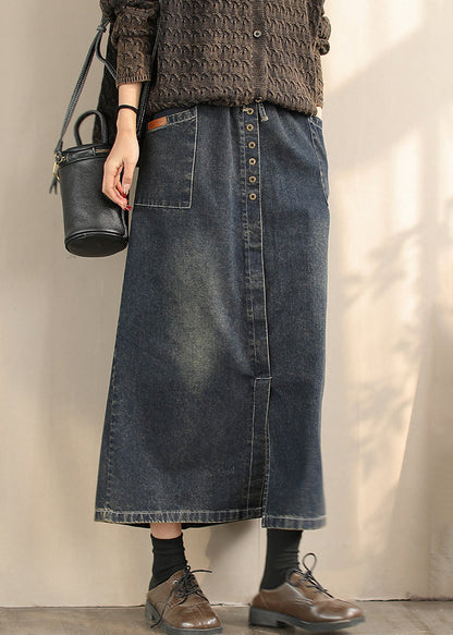 Blue Side Open Denim a Line Skirts Spring