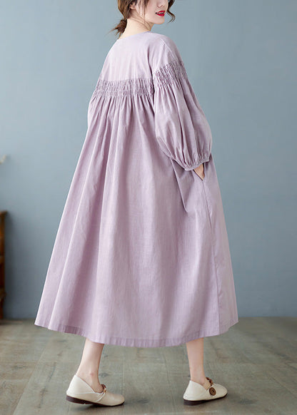 Purple O-neck Patchwork Wrinkled Maxi Dresses Spring